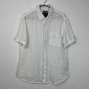 DANIEL HECHTER Paris Size Large Linen Short‎ Sleeve Button Shirt Blue Diamonds